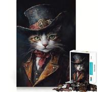 Puzzle da 1000 pezzi con ritratto di gatto steampunk per adulti, gioco di allenamento mentale, divertente da costruire insieme, taglio di precisione, 50x75cm