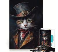 Puzzle da 1000 pezzi con ritratto di gatto steampunk per adulti, gioco di logica e antistress, taglio preciso, regalo perfetto 38x52cm