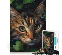 Puzzle da 1000 pezzi con ritratto di gatto tra foglie d'edera,incastro preciso,gioco di concentrazione,divertimento e relax,regalo di Natale (38x52cm)
