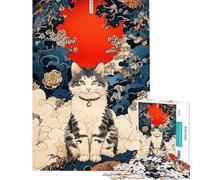 Puzzle da 1000 pezzi con ritratto di gatto Ukiyo-e e sole rosso ideale per adulti gioco rompicapo perfetto per passare il tempo durante le vacanze o il Natale (dimensioni 50x75cm)