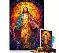 Puzzle da 1000 pezzi con ritratto di Gesù Cristo in vetro colorato per adolescenti, gioco per sviluppare le capacità cognitive, design rilassante, assemblaggio, regalo premuroso 50x75cm