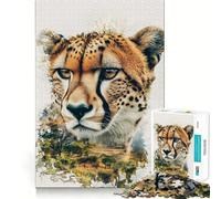 Puzzle da 1000 pezzi con ritratto di ghepardo e paesaggio della savanaGioco di squadra perfetto,attività per la mente,divertente e rilassante,ideale come regalo di Natale (38x26cm)