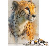 Puzzle da 1000 pezzi con ritratto di ghepardo, puzzle quadrato per adulti e bambini, gioco di puzzle in legno da 1000 pezzi (75x50 cm)