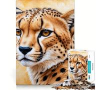 Puzzle da 1000 pezzi con ritratto di ghepardo su sfondo dorato,taglio premium,gioco creativo per la mente,pace e divertimento,decorazione natalizia da parete (50x75cm)