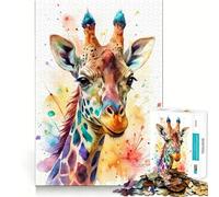 Puzzle da 1000 pezzi con ritratto di giraffa ad acquerello,gioco di abilità mentale,incastro stabile,parti che non si spostano,passatempo divertente per i lunghi weekend (50x75cm)