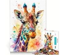 Puzzle da 1000 pezzi con ritratto di giraffa ad acquerello per adulti,gioco di abilità mentale,taglio laser per un incastro perfetto,attività gratificante per le giornate di pioggia (38x52cm)