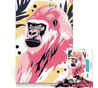 Puzzle da 1000 pezzi con ritratto di gorilla rosa e sfondo astratto, ideale per adolescenti Migliora la memoria, favorisce il rilassamento mentale e crea un regalo creativo (50x75cm)