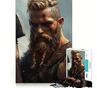 Puzzle da 1000 pezzi con ritratto di guerriero vichingo berserker Gioco di abilità mentale,incastro stabile,parti che non si spostano Un passatempo divertente per i lunghi weekend (38x52cm)
