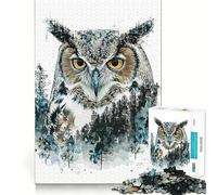 Puzzle da 1000 pezzi con ritratto di gufo dipinto ad olio, gioco rilassante, taglio di precisione, pezzo da collezione (50x75cm)