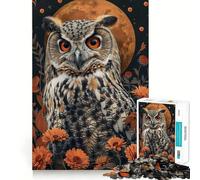 Puzzle da 1000 pezzi con ritratto di gufo e fiori per adolescenti, gioco di abilità mentale, divertimento rilassante, design da assemblare, (50x75cm)