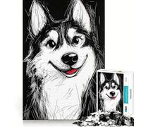 Puzzle da 1000 pezzi con ritratto di husky sorridente, ideale per adolescenti, un gioco che stimola la riflessione e il divertimento, con tagli precisi, perfetto come regalo di Natale 38x26cm