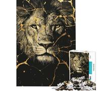 Puzzle da 1000 pezzi con ritratto di leone dorato screpolato Divertimento a casa decorazione artistica per la casa giocattolo per ragazzi dai 14 anni in su (50x75cm)