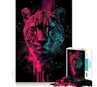 Puzzle da 1000 pezzi con ritratto di leopardo al neon per ragazzi, gioco di logica, hobby silenzioso, bordi lisci, (50x75cm)