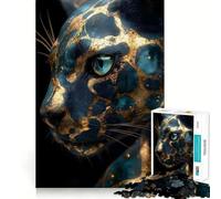 Puzzle da 1000 pezzi con ritratto di leopardo blu e oro,incastro perfetto,decorazione,rompicapo,regalo,gioco di pace,opera d'arte natalizia 38x52cm