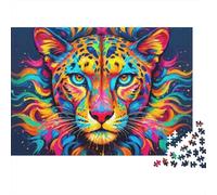 Puzzle da 1000 pezzi con ritratto di leopardo colorato, arte psichedelica del volto di leopardo per adulti, gioco educativo, bellissima decorazione, difficile e stimolante di compleanno. 70x50cm