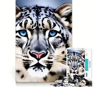 Puzzle da 1000 pezzi con ritratto di leopardo delle nevi dagli occhi azzurri penetranti, ideale per ragazzi, stimola la memoria, facile da usare, con bordi puliti, perfetto per Natale (38x52cm)
