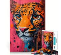 Puzzle da 1000 pezzi con ritratto di leopardo rosa per adulti, rompicapo rilassante, immagine da assemblare, oggetto ideale per i desideri di Babbo Natale (50x75cm)