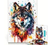 Puzzle da 1000 pezzi con ritratto di lupo ad acquerello per ragazzi,divertente da giocare,con incastri precisi e senza spazi vuoti,ideale per il divertimento in famiglia (38x52cm)