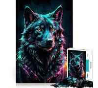 Puzzle da 1000 pezzi con ritratto di lupo al neon ad acquerello, per adulti, gioco di logica stimolante, antistress, bordi trasparenti, regalo premuroso (50x75cm)