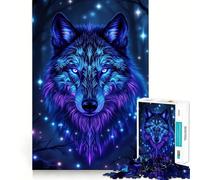 Puzzle da 1000 pezzi con ritratto di lupo al neon in una foresta oscura, ideale per ragazzi, gioco di logica e apprendimento, hobby silenzioso, bordi lisci, (50x75cm)