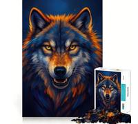 Puzzle da 1000 pezzi con ritratto di lupo con pelliccia blu e arancione, ideale per adolescenti, gioco rilassante e antistress, taglio di alta qualità, regalo elegante 38x52cm