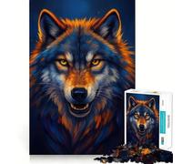 Puzzle da 1000 pezzi con ritratto di lupo con pelliccia blu e arancione, ideale per ragazzi, gioco di abilità mentale, divertimento e assemblaggio, regalo elegante 38x26cm
