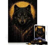 Puzzle da 1000 pezzi con ritratto di lupo e aureola dorata per adulti, ideale per stimolare la memoria, favorire la serenità e creare un'atmosfera rilassante Bordi netti Regalo perfetto (38x52cm)