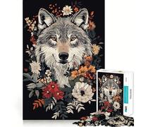Puzzle da 1000 pezzi con ritratto di lupo e composizione floreale,esercizio mentale divertente,pezzi a incastro precisi,un modo coinvolgente per trascorrere il tempo libero (38x52cm)