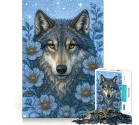 Puzzle da 1000 pezzi con ritratto di lupo e fiori blu per ragazzi,gioco di memoria e concentrazione,taglio di qualità professionale,attività rilassante di gruppo al chiuso (50x75cm)