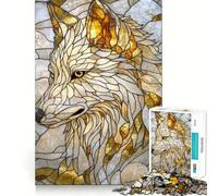 Puzzle da 1000 pezzi con ritratto di lupo in vetro colorato per ragazzi, gioco di logica chiaro, divertimento tranquillo, taglio perfetto, calda sorpresa 38x26cm