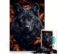 Puzzle da 1000 pezzi con ritratto di lupo nero e foglie autunnali Gioco di incastro preciso,stimola la logica,ideale per il tempo libero e come regalo di compleanno 38x26cm