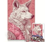 Puzzle da 1000 pezzi con ritratto di lupo rococò rosa per adolescenti, ideale per migliorare la memoria, per un gioco rilassante e di facile utilizzo Decorazione murale con taglio preciso (38x26cm)