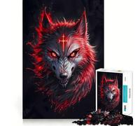Puzzle da 1000 pezzi con ritratto di lupo rosso luminoso per adulti, gioco di logica, calma e relax, taglio preciso, oggetto ideale per i desideri di Babbo Natale (38x52cm)