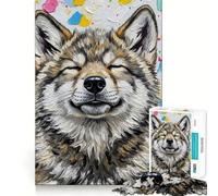 Puzzle da 1000 pezzi con ritratto di lupo sorridente e sfondo colorato per adulti, ideale per migliorare la memoria, alleviare lo stress e creare un'esperienza memorabile (38x26cm)
