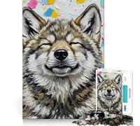 Puzzle da 1000 pezzi con ritratto di lupo sorridente e sfondo colorato per adulti, ideale per rafforzare la memoria, per un divertimento informale, con bordi netti e un design classico (38x52cm)