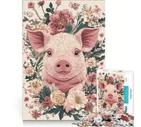 Puzzle da 1000 pezzi con ritratto di maialino e composizione floreale gioco rilassante attività intellettuale decompressiva collezione d'artista belle arti 50x75cm