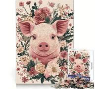 Puzzle da 1000 pezzi con ritratto di maialino e composizione floreale, ideale per ragazzi, un gioco di logica, leggero e rilassante, con taglio liscio, perfetto per decorare la parete (38x26cm)