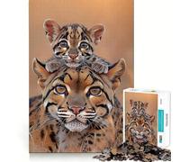 Puzzle da 1000 pezzi con ritratto di mamma ocelot e cucciolo, ideale per adulti, per rafforzare la memoria e il legame familiare, con bordi netti, perfetto come regalo di compleanno (50x75cm)
