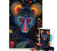 Puzzle da 1000 pezzi con ritratto di mandrillo al neon e decorazioni floreali per adulti, gioco di logica stimolante, antistress, bordi trasparenti, regalo premuroso (38x52cm)