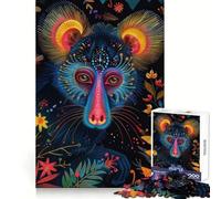 Puzzle da 1000 pezzi con ritratto di mandrillo al neon e decorazioni floreali per adulti, gioco di logica stimolante, antistress, bordi trasparenti, regalo premuroso (38x52cm)
