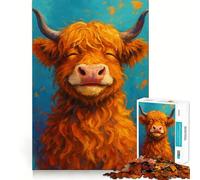Puzzle da 1000 pezzi con ritratto di mucca delle Highlands sorridente, ideale per ragazzi, per migliorare la memoria, rilassarsi e divertirsi Pezzo da collezione con ritagli nitidi 50x75cm