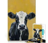 Puzzle da 1000 pezzi con ritratto di mucca in bianco e nero,giunture lisce,divertente,logico,stimolante,gioco di logica,ideale per momenti di svago e come regalo di Natale (38x52cm)