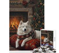 Puzzle da 1000 pezzi con ritratto di Natale del cane Samoiedo giocattolo educativo ottimo regalo per giochi di famiglia gioco per migliorare l'amore tra coppie dimensioni 38x26cm