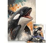 Puzzle da 1000 pezzi con ritratto di orca ad acquerello, ideale per ragazzi, attività divertente e rilassante che stimola l'intelletto Bordi precisi Un regalo perfetto (38x52cm)