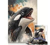 Puzzle da 1000 pezzi con ritratto di orca ad acquerello per adulti, stimolante per la mente, rilassante e distensivo, con taglio di alta qualità, ideale come regalo di compleanno (50x75cm)