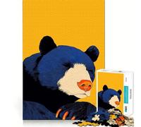 Puzzle da 1000 pezzi con ritratto di orso a riposo su sfondo giallo ideale per ragazzi Un'esperienza rilassante e divertente con ritagli nitidi e dettagliati perfetta per decorare la parete (50x75cm)