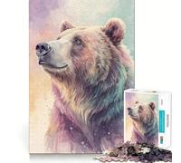 Puzzle da 1000 pezzi con ritratto di orso ad acquerello,gioco di concentrazione mentale,taglio di precisione,bordi lisci,gioco significativo per costruire connessioni (38x26cm)