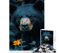 Puzzle da 1000 pezzi con ritratto di orso nero in un ambiente floreale giocattoli antistress ottimo regalo per giochi educativi con pezzi completamente interconnessi di forma casuale50x75cm