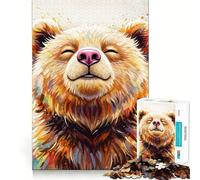 Puzzle da 1000 pezzi con ritratto di orso sorridente ed effetto acquerello, ideale per ragazzi, per migliorare la memoria, rilassarsi e divertirsi Pezzo da collezione con ritagli nitidi 38x26cm