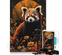 Puzzle da 1000 pezzi con ritratto di panda rosso e fiori, ideale per ragazzi, che stimola la memoria, allevia la tensione e rappresenta un'opera d'arte raffinata (50x75cm)